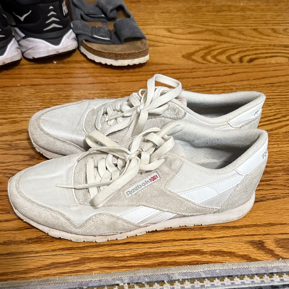 Reebok Light Gray and White Retro Runner Sneakers